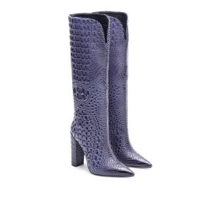 Crocodile skin knee high boots